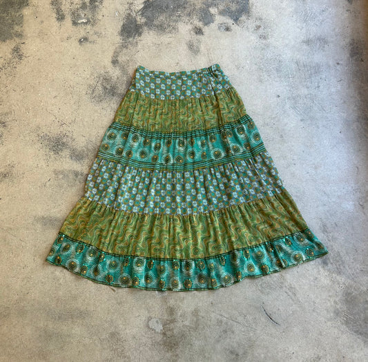 Green Tiered Maxi Skirt